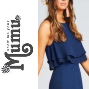 SMYM navy blue flutter halter crop top, size xs, NWT